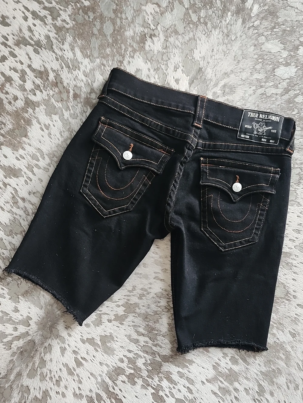 True Religion Ricky Frayed Hem Shorts Black Sz30 Flap Pocket